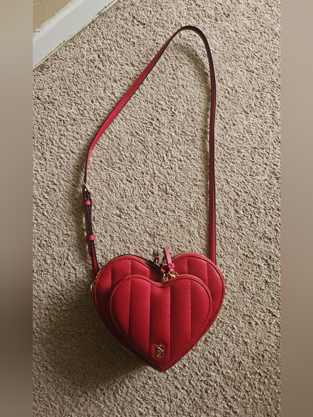 Victoria's Secret Red Heart Quilted Crossbody Bag